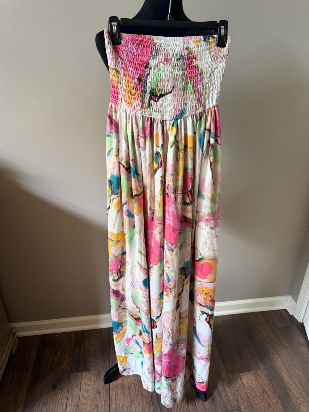 Hers & Mine NEW Stunning Cream Multi Abstract Strapless Wide Leg Jumpsuit Small